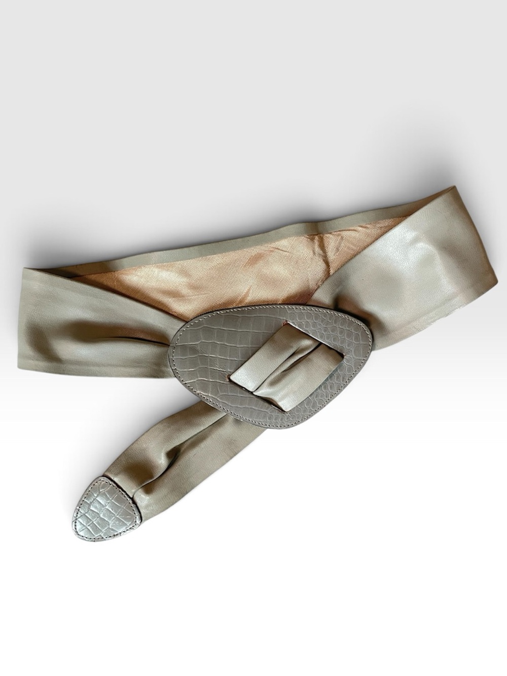 Vintage 80s Grey Leather Hip Slung Belt